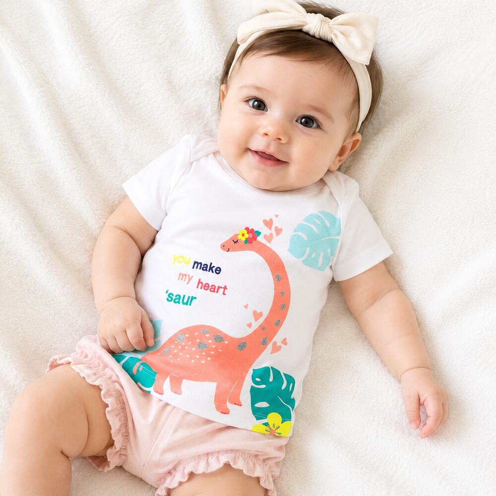 Carter's Dinosaur Graphic Tee Baby Girl 3M NWT You Make My Heart Saur Summer